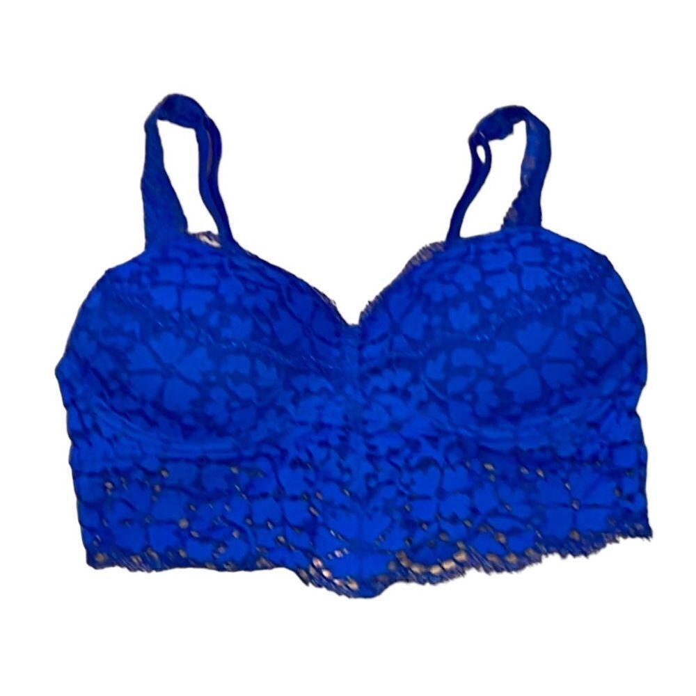 PINK Lace Push Up Bralette, bright blue, XS